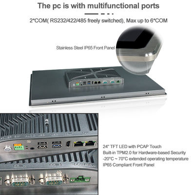 geräuschloser HMI PC PCAP Platte 250cd/m2 SUS304 mit Doppel-RJ45 24in