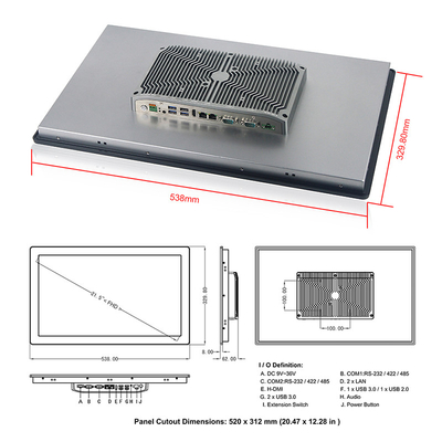 Widerstrebender Touch Screen Fanless eingebetteter PC 21,5&quot; Platten-Computer FHD LED I7